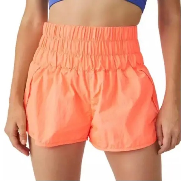 Free People Movement High Rise Way Home Shorts Neon Coral Orange Size Large EUC - Picture 1 of 3